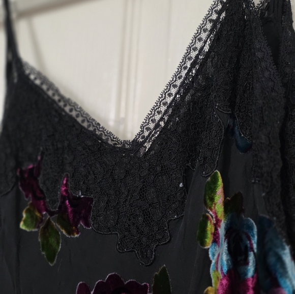 Betsey Johnson VTG Y2K 90s Floral Velvet Silk Sleeveless Midi Slip Dress Size 6 - Picture 6 of 7